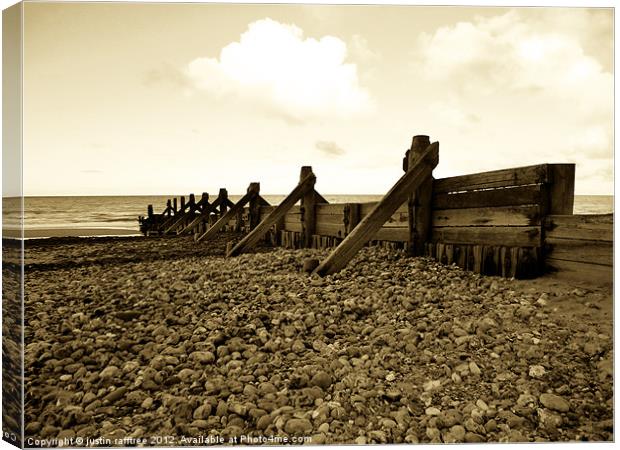 Sea Defences In Duotone Canvas Print by justin rafftree