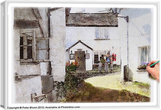 Hawkshead Cottages Painting Canvas Print by Peter Blunn