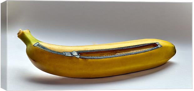 Banana with a Zip Canvas Print by Peter Blunn