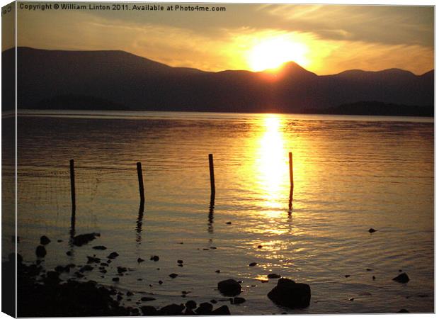 sunset at loch lomond Canvas Print by William Linton