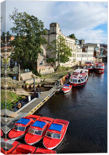 York City Guildhall and red boats Canvas Print by Robert Gipson