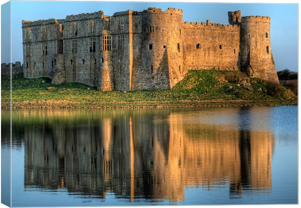 Carew Castle Reflection Canvas Print by Steve Purnell
