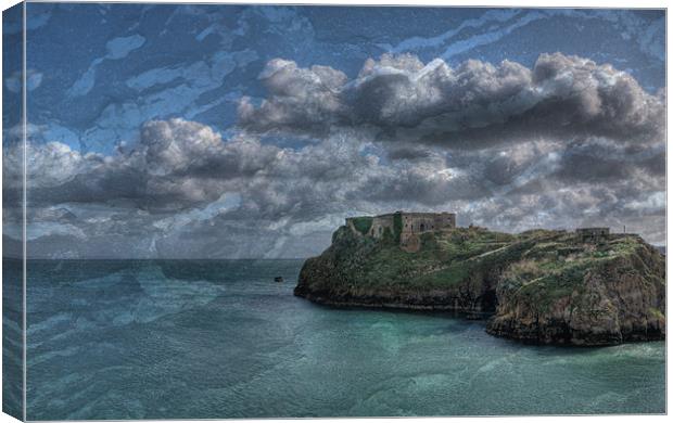 St Catherines Rock Tenby Texture Canvas Print by Steve Purnell