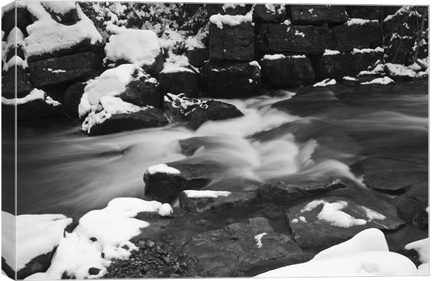 Snowy Waterfall Mono Canvas Print by Steve Purnell