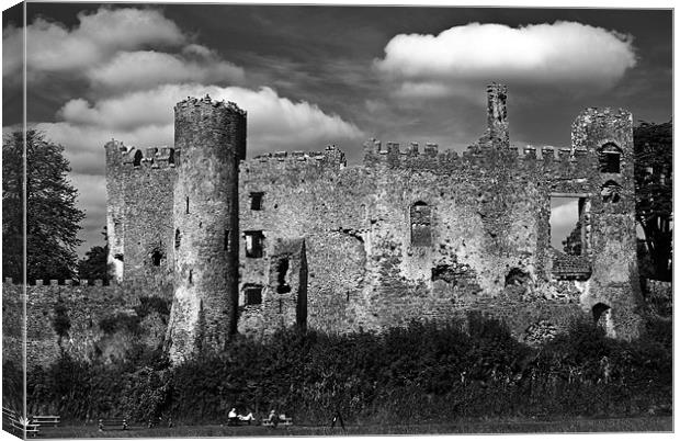 Laugharne Castle Monochrome Canvas Print by Steve Purnell