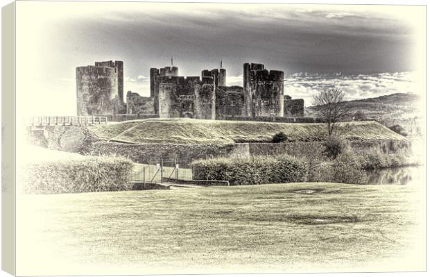 Caerphilly Castle toned Canvas Print by Steve Purnell