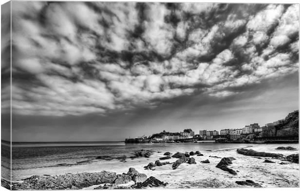 Tenby Harbour from North Beach Mono Canvas Print by Steve Purnell