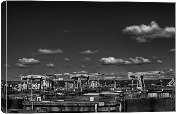 The Barrage Cardiff Bay 3 Mono Canvas Print by Steve Purnell