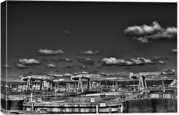 The Barrage Cardiff Bay 4 Mono Canvas Print by Steve Purnell