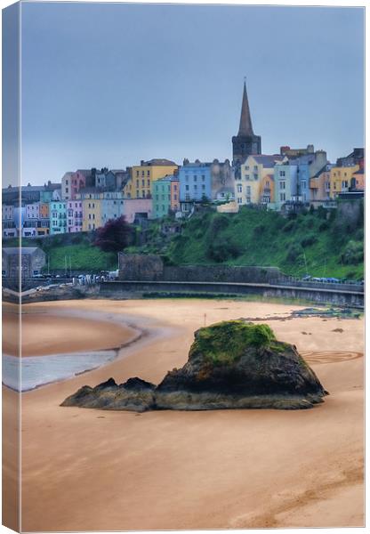 Tenby over North Beach painted Canvas Print by Steve Purnell
