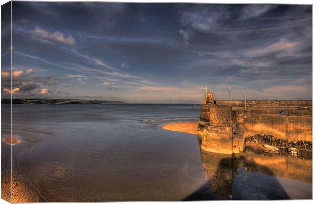 Saundersfoot Harbour Entrance Sunset Canvas Print by Steve Purnell