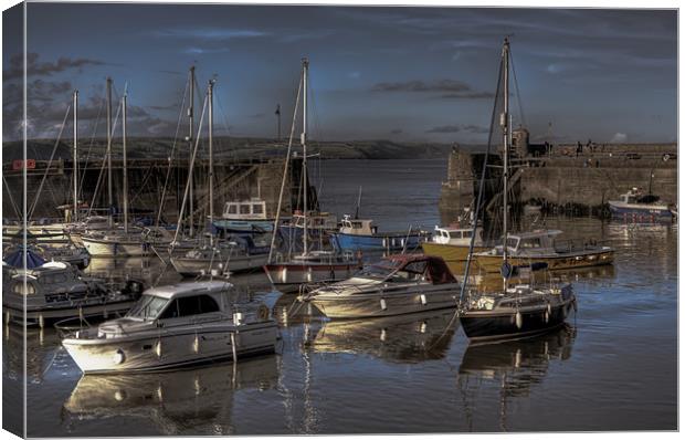 Saundersfoot Boats Dusk Canvas Print by Steve Purnell