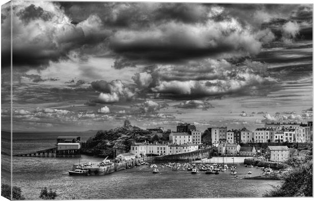 Tenby Harbour 2 Mono Canvas Print by Steve Purnell