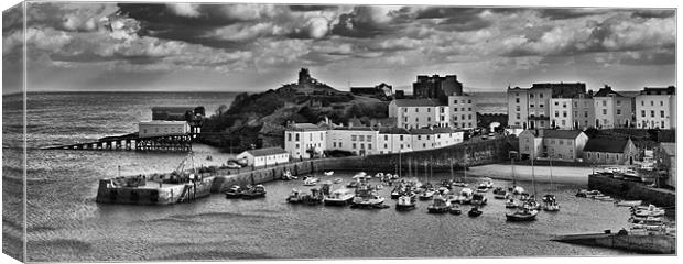 Tenby Panorama 1 Mono Canvas Print by Steve Purnell