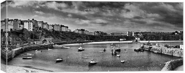 Tenby Panorama Mono 2 Canvas Print by Steve Purnell