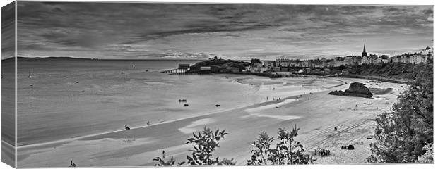 Tenby Panorama 3 Mono Canvas Print by Steve Purnell