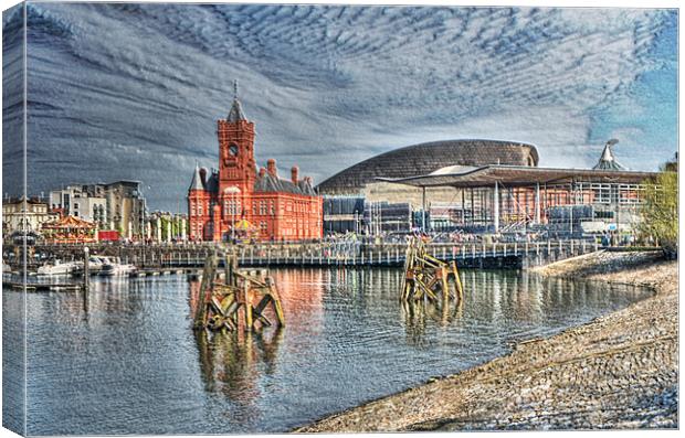 Cardiff Bay Textured Canvas Print by Steve Purnell