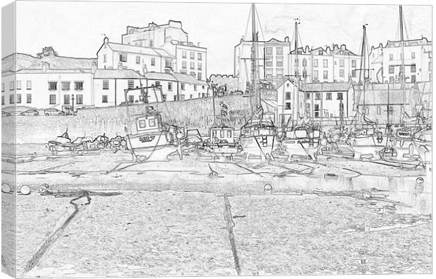 Tenby Harbour Pencil Sketch 3 Canvas Print by Steve Purnell