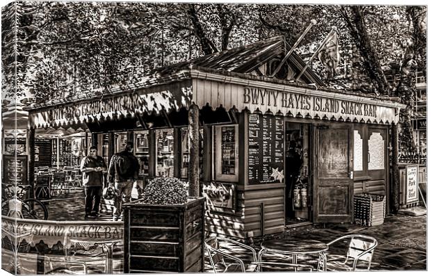 Hayes Island Snack Bar Cardiff Mono Canvas Print by Steve Purnell