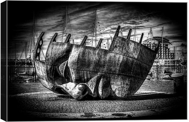 Maritime Memorial Cardiff Bay Mono Canvas Print by Steve Purnell