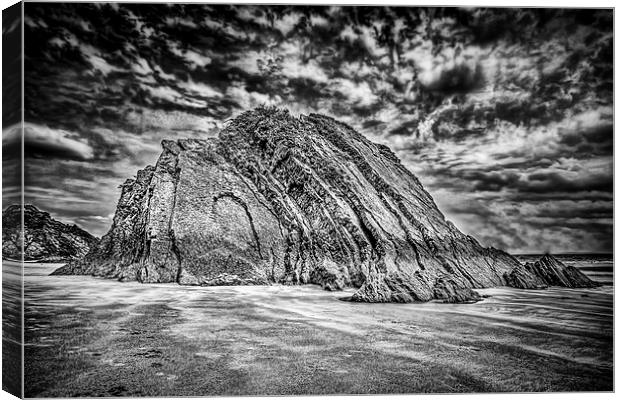 Goscar Rock Tenby Mono Canvas Print by Steve Purnell