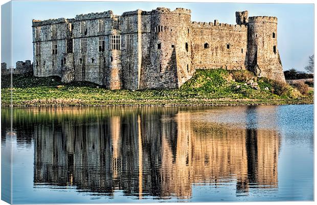 Carew Castle Reflections Canvas Print by Steve Purnell
