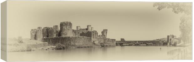Caerphilly Castle Panorama Antique Canvas Print by Steve Purnell