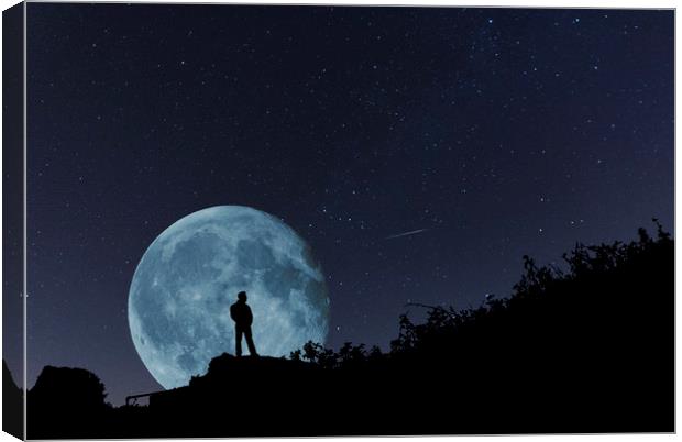 The Man In The Super Moon Canvas Print by Steve Purnell