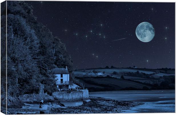 Dylan Thomas Boathouse Stars And Moon Canvas Print by Steve Purnell