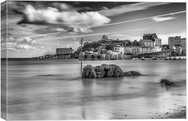 Tenby Harbour Long Exposure Mono 1 Canvas Print by Steve Purnell