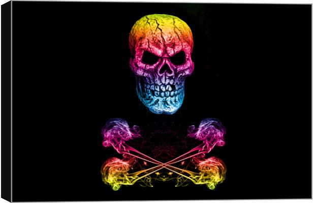 Skull And Crossbones Rainbow Canvas Print by Steve Purnell