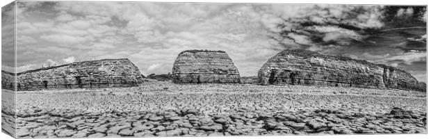 Rhoose Point Panorama Monochrome Canvas Print by Steve Purnell