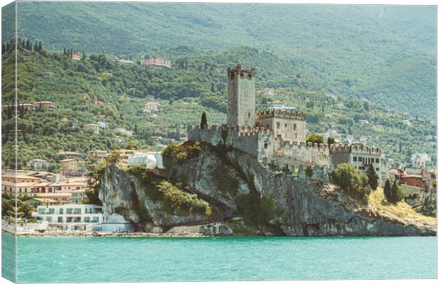 Majestic Scaliger Castle on Lake Garda Canvas Print by Steve Purnell