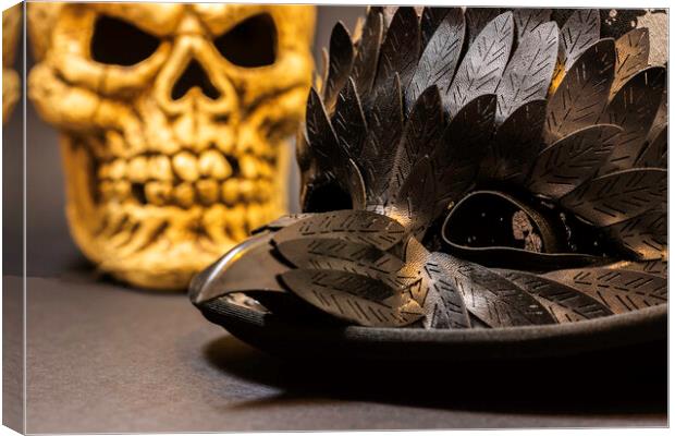 Top Hat Skull And Mask 3 Canvas Print by Steve Purnell