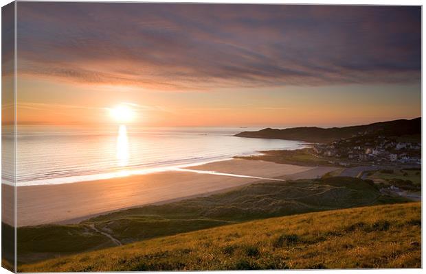 Sunset Woolacombe Beach. Canvas Print by Andrew Wheatley