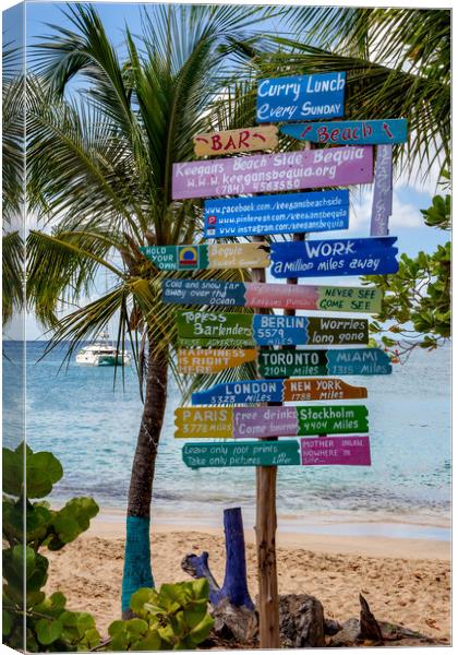 Sign Post on Bequia Canvas Print by Roger Green