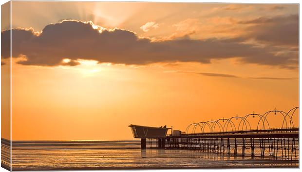 Southport Pier at Sunset Canvas Print by Roger Green