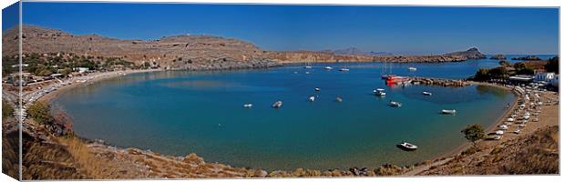 Pallas Beach in Lindos Canvas Print by Roger Green