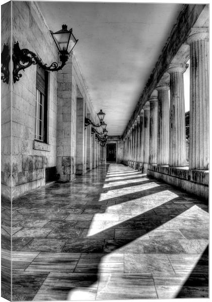 Pillars in Corfu Town Canvas Print by Roger Green