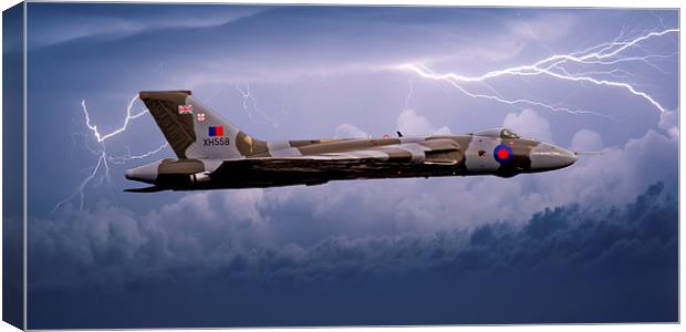 Vulcan Bomber in a Storm Canvas Print by Roger Green