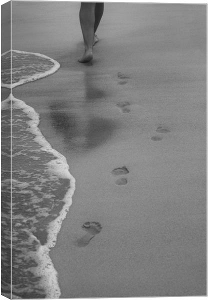 Foot Steps in the Sand Canvas Print by Roger Green