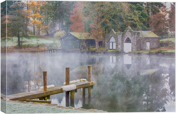 Misty Boathouse Canvas Print by Roger Green