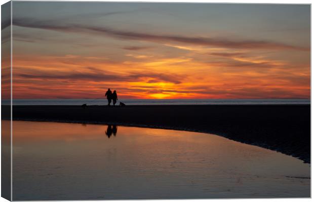Walking the Dogs on Ainsdale Beach Canvas Print by Roger Green