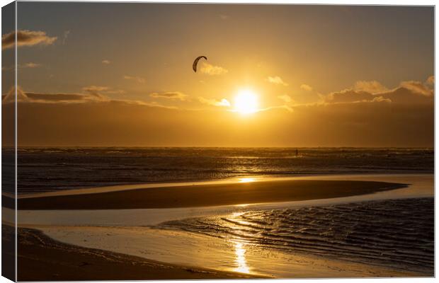 Sunset At Ainsdale Beach Canvas Print by Roger Green