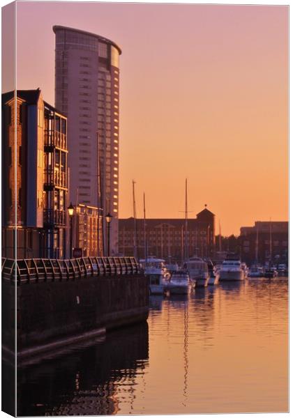 Dusk at the Marina. Canvas Print by Becky Dix