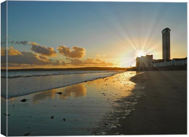 Sunset at Swansea Bay. Canvas Print by Becky Dix