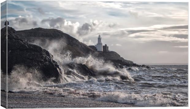 Mumbles Lighthouse Storms. Canvas Print by Becky Dix