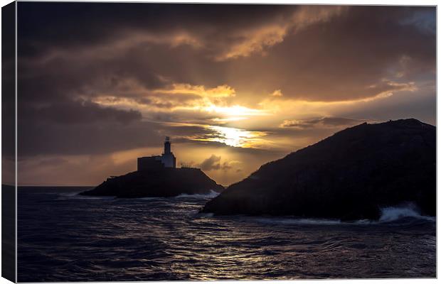 Mumbles Lighthouse at Sunrise. Canvas Print by Becky Dix