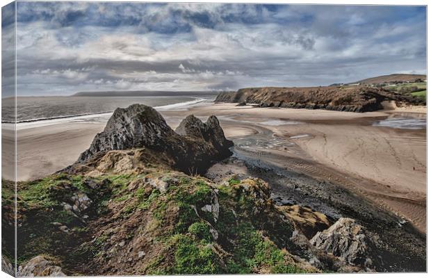 Three Cliff Bay, Gower Peninsular. Canvas Print by Becky Dix