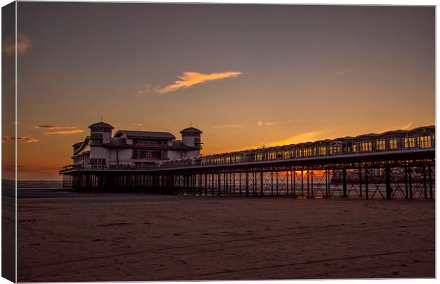  Sunset at Weston-super-mare. Canvas Print by Becky Dix
